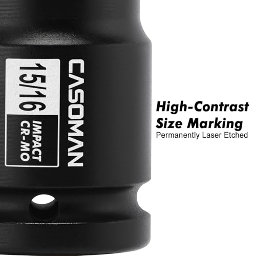 Image of CASOMAN 3 /4 inch Drive Deep 6 PT Impact Socket-15 /16 inch, CR-MO, 3 /4-inch Drive 6 Point Axle Nut Socket for Easy Removal of Axle Shaft Nuts (15 /16 inch)