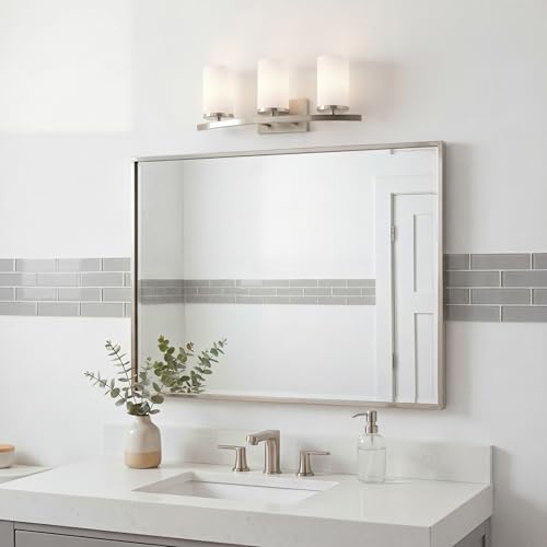 Kichler Crosby 23" Vanity Light in Brushed Nickel, 3-Light Contemporary Bathroom Light with Satin Etched Cased Opal Glass, (23" L x 8.75" H), 45497NI by Kichler - Image 7