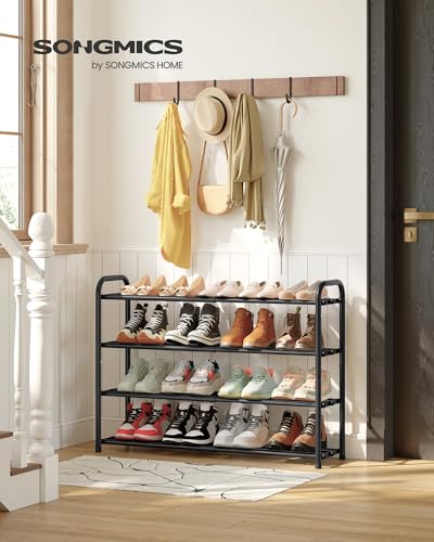Image of SONGMICS Expandable Shoe Rack, Adjustable Shoe Organizer Storage Shelf, Sturdy and Heavy-Duty, for Closet, Entryway, Living Room, 4-Tier, Ink Black ULMR046BD01