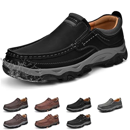 Non Slip Loafers Shoes for Men Slip on Waterproof Lightweight Breathable Leather Men's Walking Sneakers Comfortable Casual Driving Shoes