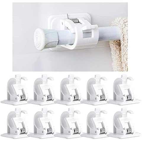 Self Adhesive Curtain Rod Bracket Holder, 10pcs No Drill Fixing Rod Holder Curtain Pole Wall Brackets Towel Rod Hooks for Home Bathroom and Hotel Use, White Cover