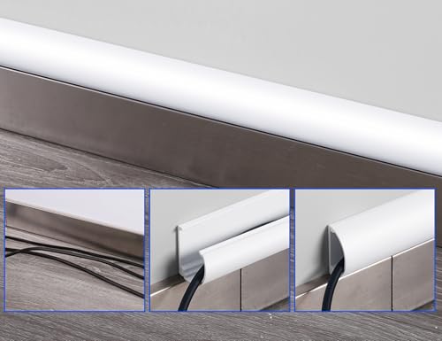 Image of ZhiYo 34in Cord Hider for 2-4 Wall-Mounted TV Wires, 1.4 inch W x 0.7 inch H, Beige | Split-Hinge Design for Easy Installation, Half-Round Glazed Finish Ideal for Wall /Baseboard, Self-Adhesive, 2 Pack (17 inch Each)