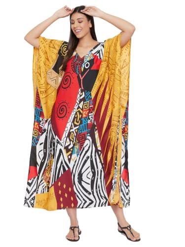 Image of Oussum Plus Size Kaftan Dresses for Women, Polyester Summer Caftan Cover Up Maxi Beach Dress, 1X-3X