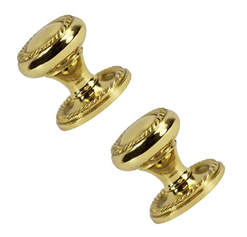 TERF® 30mm Traditional Georgian Polished Brass Cabinet Door Knobs 30mm Chest Drawer Cupboard Kitchen Wardrobe Door Pull Handle Knobs with Fixing Screw for Use Home and Office - Pack of 2