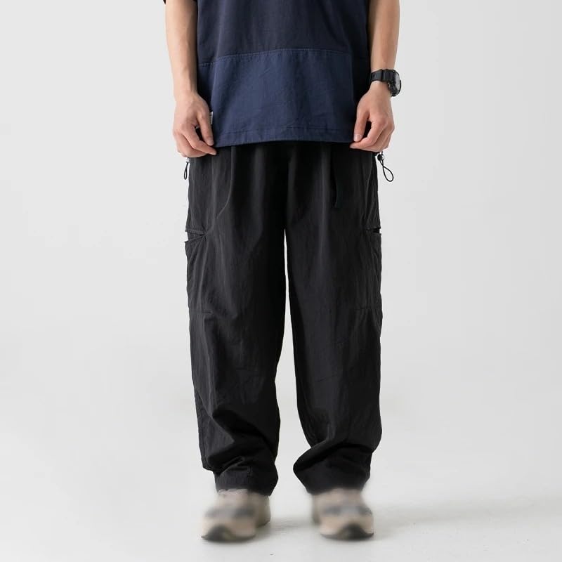 Man Hip Hop Casual Straight Leg Cargo Pants Solid Baggy Male Trousers3