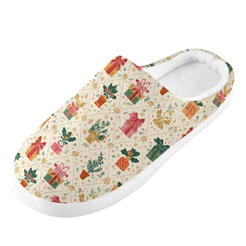 Fuzzy Memory Foam Slippers for Women/Men Christmas Gift Box Pattern Fluffy Winter House Shoes Indoor and Outdoor
