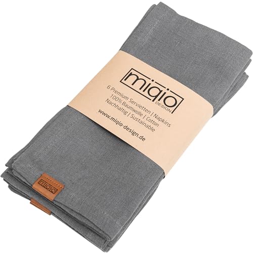 MIQIO® Design - Servilletas de algodón (6 unidades, 45 x 45 cm, 100 % algodón orgánico, certificado GOTS, BCI y Ökotex), color gris oscuro