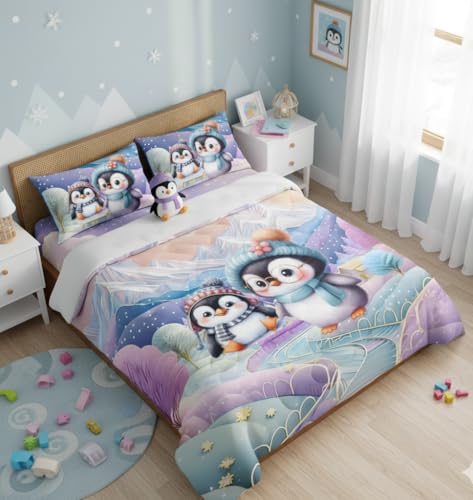 Image of Premium 7D Printed King Size Bedsheet Set with Pillow Covers Soft Cotton Blend Double Bedsheet for Home (Pillow Covers :18x28 inches Bedsheet :90x100 Purple,Blue)