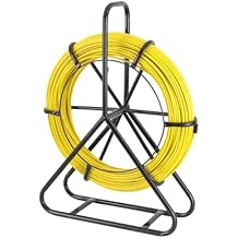 Fish Tape Fiberglass 1/4 328ft Electrical Fishtape, Duct Rodder Fish Tape Wire Puller Cable Running Rod for Pulling Cables Wires Ropes with Steel Frame Stand,6mmx100m