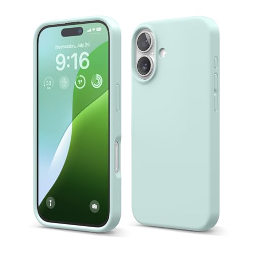 Image of elago Compatible with iPhone 16 Case, Premium Liquid Silicone Case, Full Body Protective Cover, Shockproof, Slim Phone Case, Anti-Scratch Soft Microfiber Lining, 6.1 inch (Mint)