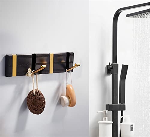 Perchero de Pared Gancho para Bata, Gancho para Ropa Plegable, Perchero para Ropa de Oro Negro, Perchero para Toallas, Gancho para Cocina de Aluminio Perchero para Puerta Riel para Perchero montado