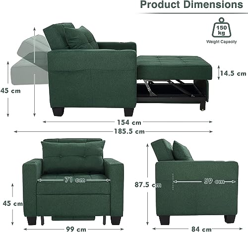 image for DURASPACE Forest Green Linen Modern Recliner Adjustable Backrest Armch