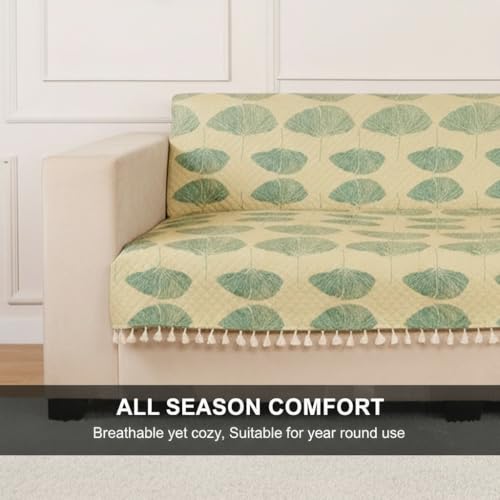 Image of STITCHNEST Quilted Velvet Sofa Cover with Tassels - 24x60 Inch, Multicolor Pastel Geometric Design, Soft & Luxurious, Washable Sofa Protector for 1-Seater