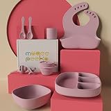 Muqee Peeko Rose Petal Pink Baby Feeding Set - Toddler Self Feeding Baby Utensils Set - Suction Divi