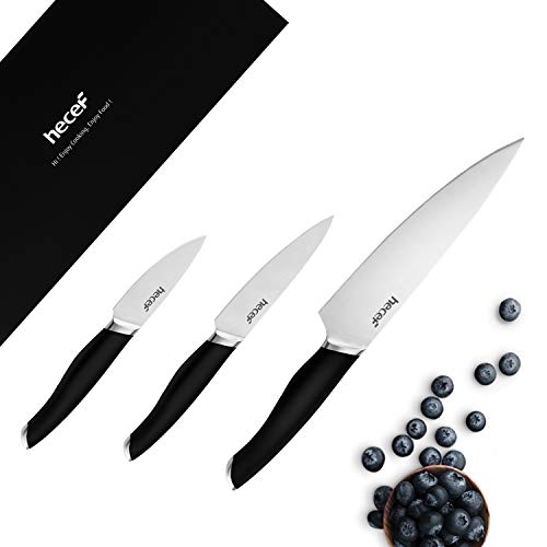 Hecef Mes set van 3, inclusief 8" Chef, 5"Utility, 3,5" paring mes, 3 stuks glijmes set met comfortabele handgreep, zwarte ABS handvat messen met premium roestvrijstalen messen