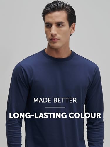 Image of XYXX Men's Solid Cotton T-Shirt | Round Neck Tshirt | Full Sleeves | Solid-Regular Fit Tshirt for Men