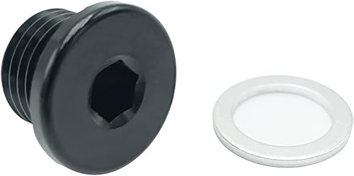 Miniatura 4 de Enchufe de puerto métrico de aluminio M14 x 1.5 enchufe hexagonal de perfil bajo negro con arandela de aluminio, paquete de 2