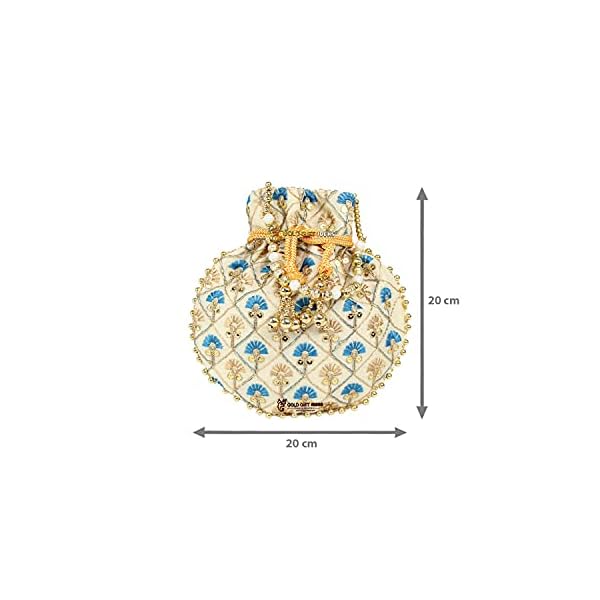 GoldGiftIdeas Cremon Floral Potli Bags with Beaded Handle, Potli Pouches for Housewarming, Return Gifts for Women, Traditional Party Favor Gift Bags - Image 4