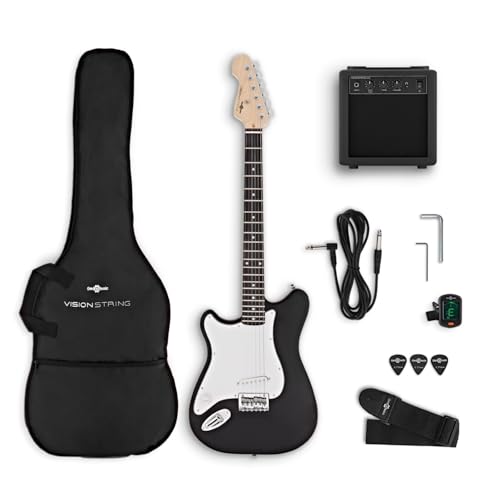 VISIONSTRING Kit Guitare Electrique 3/4 pour Gaucher avec Ampli 10W et Accessoires - Pack Complet Noir