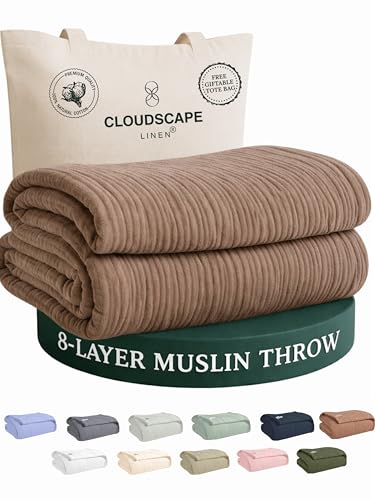 CLOUDSCAPE 8 Layer 100% Cotton Muslin Throw, Couch, 50"x70" - Mocha Mousse