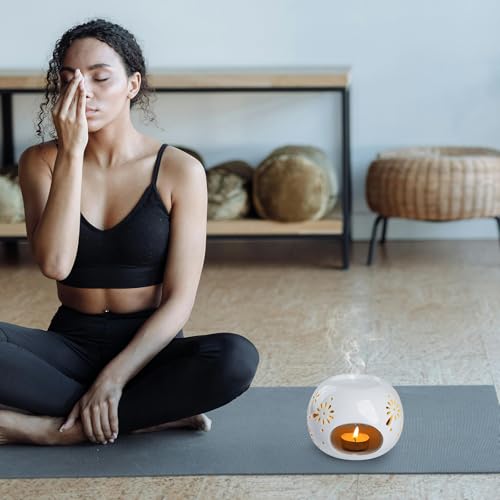 Bighan Duftlampe Split-Typ Aromalampe Teelichthalter Duftlampe aus Keramik Aroma Diffuser - Weiß