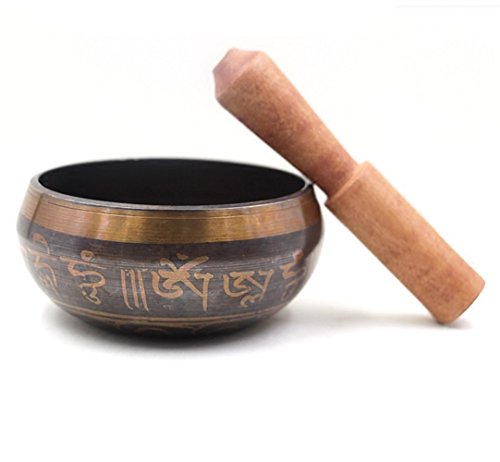 tibetano cuencos 200 g 8 cm Meditación Om Mani Cuenco tibetano vibración martilleado a mano. Metal Singing Bowl Set de Nepal para meditación, Oración, Yoga y curación