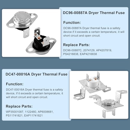 DC47-00032A Dryer Heating Element Kit Replacement for 3 Wire Sam.sung DC93-00154A Heater, include DC96-00887A DC47-00016A Thermal Fuse, DC47-00018A Thermostat, DC32-00007A Thermistor by TOMOON - Thumbnail 4