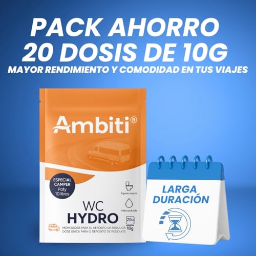Miniatura 6 de Ambiti Wc Hydro Camper Monodosis Hidrosolubles Para Depósito De Residuos De Autocaravanas,Caravanas Y Campers Elimina Deshechos Orgánicos Fragancia Piña Colada 20 Dosisx 10 G Unidad