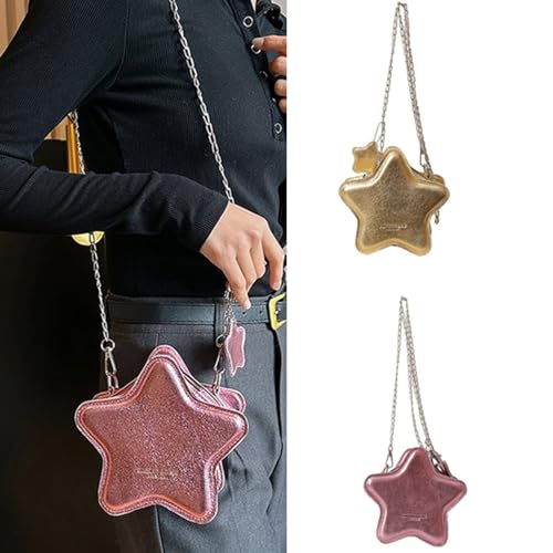 Tote Bag for Women, Womens Sparkly Metallic PU Leather Star Shape Crossbody Bag with Chain Aesthetic Small Bags2