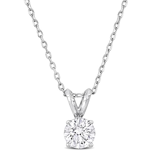 Abbie+Cleo IGI Certified Lab Grown Diamond Solitaire Pendant Necklace For Women - 1/2 to 3 CT - Yellow Gold, White Gold or Platinum - D Color - VVS2 Clarity - 18in Chain (Necklace - Platinum - 1CTTW)