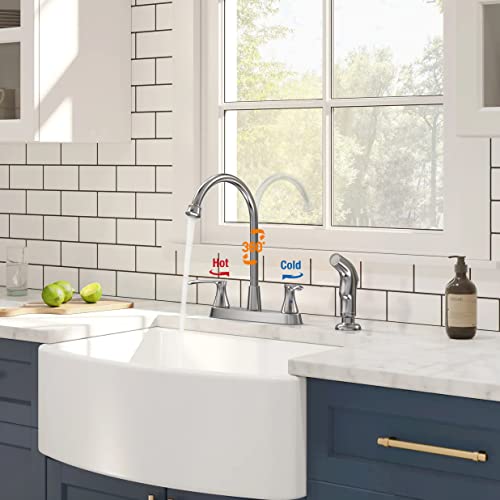 Gowin Brushed Nickel Kitchen Faucet With Side Sprayer, Two Handle High Arc 4 Holes 8 Inch Centerset Stainless Steel Kitchen Sink Faucet With Pull Out Sprayer,Grifos De Cocina #TOP2