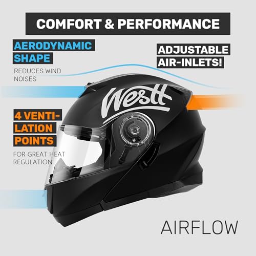 Miniatura 2 de Westt Casco Para Moto - Casco Moto Modular Ece Dot Homologado Casco Motocross - Casco Integral Adulto Hombre Mtb Helmets Casco Enduro Negro L 59-60cm