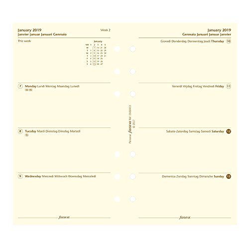 Filofax 2019 Personal/Compact Week to View Refill, Cream Paper, Jan 2019- Dec 2019, 6.75 x 3.75 inches (C68413-19)