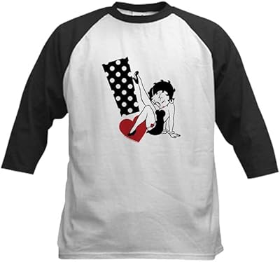 CafePress Betty Boop Rockette Kicks Kids Baseball T Shirt Kids Cotton Baseball Jersey, 3/4 Raglan Sleeve Shirt Black/White