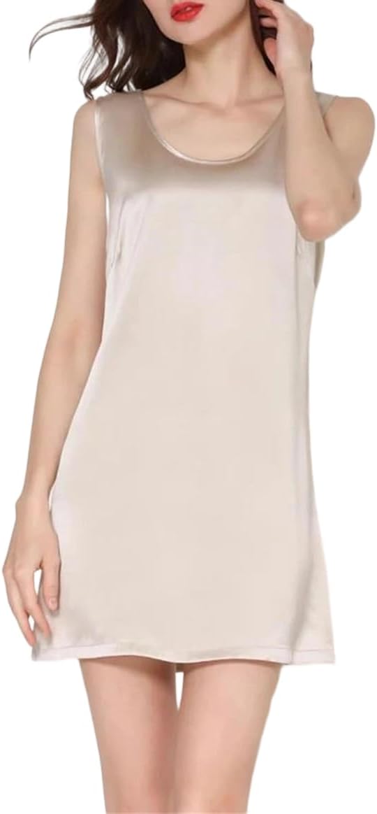 Womens Mulberry Silk Full Slip Nightgown Sleeveless Smooth Soft Sleepwear Lounge Dress