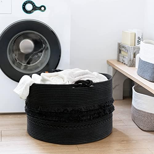 TIMEYARD Extra Large Black Laundry Basket, Woven Rope Storage Basket for Pillows, Toys, Clothes,Kids Laundry Hamper,Blanket Basket for Living room, 22 x 14 inches 5 41f6Zkd1bdL. AC