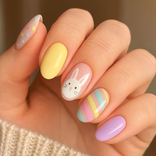 Pastel Easter Press on Nails - Short Oval Cute Fake