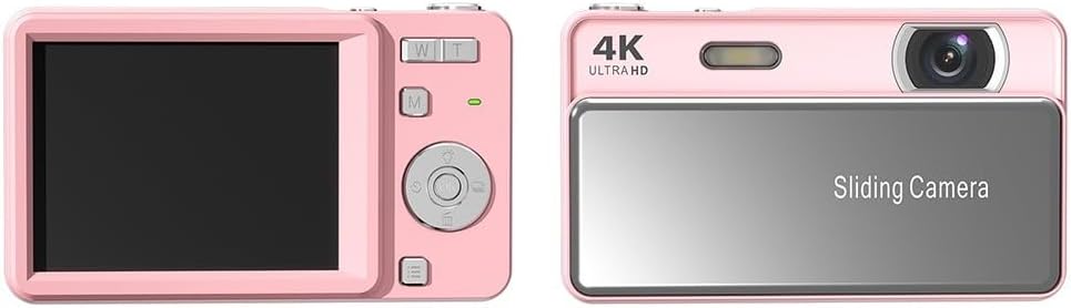 Sliding Digital Camera 64MP 4K Video 16X Digital Zoom Compact Portable with Built-in Flash Autofocus for Students Photography Enthusiasts Travel VloggingPink