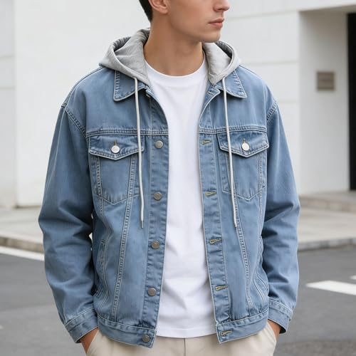 Chaqueta de mezclilla para hombre con capucha casual miniatura 3