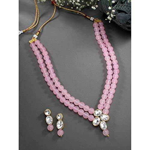 Image of Peora Crystal Faux Pearl Kundan Necklace & Jewelry Set Gift for Women