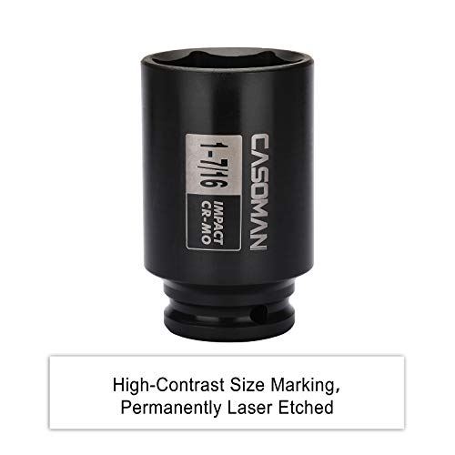 image for CASOMAN 6-Point 1/2-Inch Drive Deep Impact Socket- 1-7/16