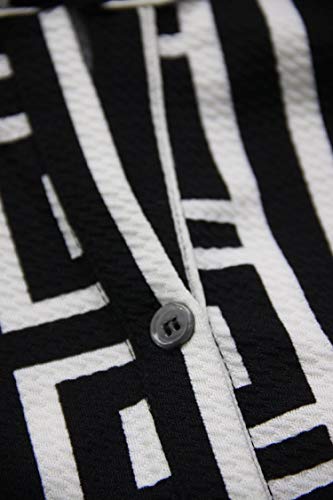 Pink Queen Women Black And White Printed Sleeveless Loose Long Jumpsuits Rompers,Black Geometric,Medium #TOP4