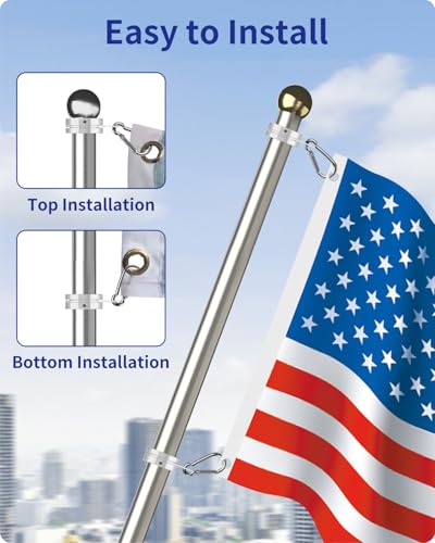 Image of BonyTek 2 Pack Aluminum Alloy Flag Pole Rings, 360 Degree Rotating Flagpole Flag Mounting Rings Spinning Flag Pole Kit with Carabiner for 0.75-1.02Inch Diameter Flagpole (Silver)