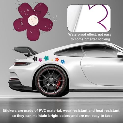 Image of KVAEY Flowers Car Stickers Set, Self Adhesive Daisy Flower Label Stickers for Car Body Mirror Window, Waterproof Hippie Stickers for Car Scooter Laptop Decoration, Car Accessories (Style K)