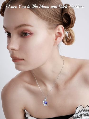 TOUPOP I Love You to The Moon and Back Necklace S925 Sterling Silver Heart Birthstone Necklace Birthday Christmas Jewelry Gifts for Women Wife Girlfriend4