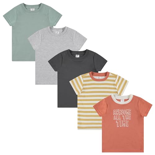 Image of Cudlie 5-Pack Toddler/Baby Boy Short Sleeve Shirts - Premium Quality T-Shirt Tops