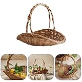 Rattan Garden Baskets for Gathering Vegetables, Mini Picnic Basket with Handle, Multipurpose Harvest Basket Woven Easter Basket for Fruits (S)