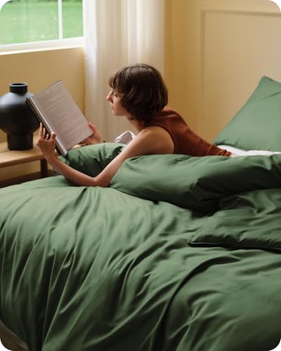 Image of Bedsure Cooling Duvet Cover King Size, Cotton & Viscose Derived from Bamboo Duvet Cover Set, PureWoven Ultra-Soft, Breathable & Lightweight Home Bedding for All Seasons(Olive Green,104 inchx90 inch)