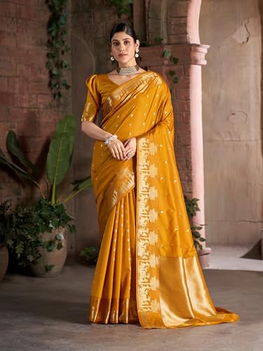Image of MADHUHANSH Women's Cotton Silk Saree with Unstitched Blouse Piece Zari Weave and Floral Pattern | Heavy Embroidery Saree for Women | Interview Saree for Women | Readymade Blouse with Saree Set