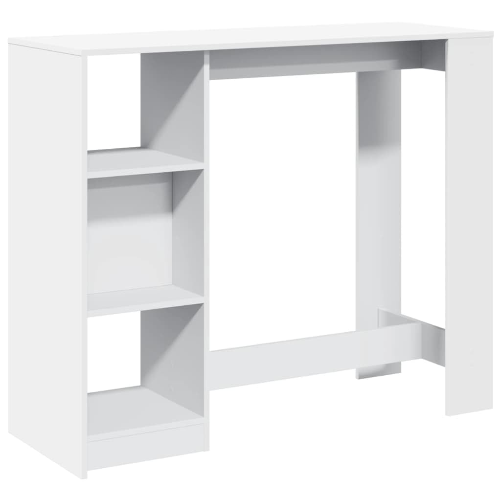 Bartisch Mit Regal Weiss 124x46x103,5 cm Holzwerkstoff | 4 Facher, Pflegeleicht, Feuchtes Tuch Reinigung, Wandhalterung Inklusive